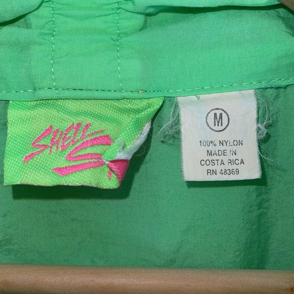 Shell Shock Neon Green Vintage 80s Windbreaker Coat M - Picture 3 of 5